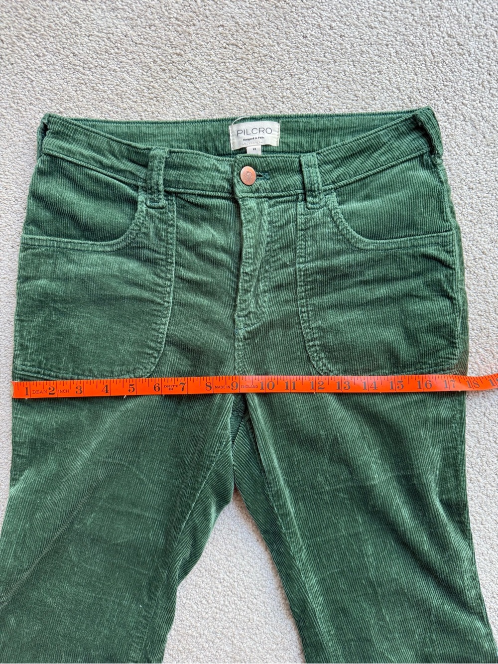 Pilcro by Anthropologie Forest Green Corduroy Flare Pants Size 28 - Picture 6 of 10
